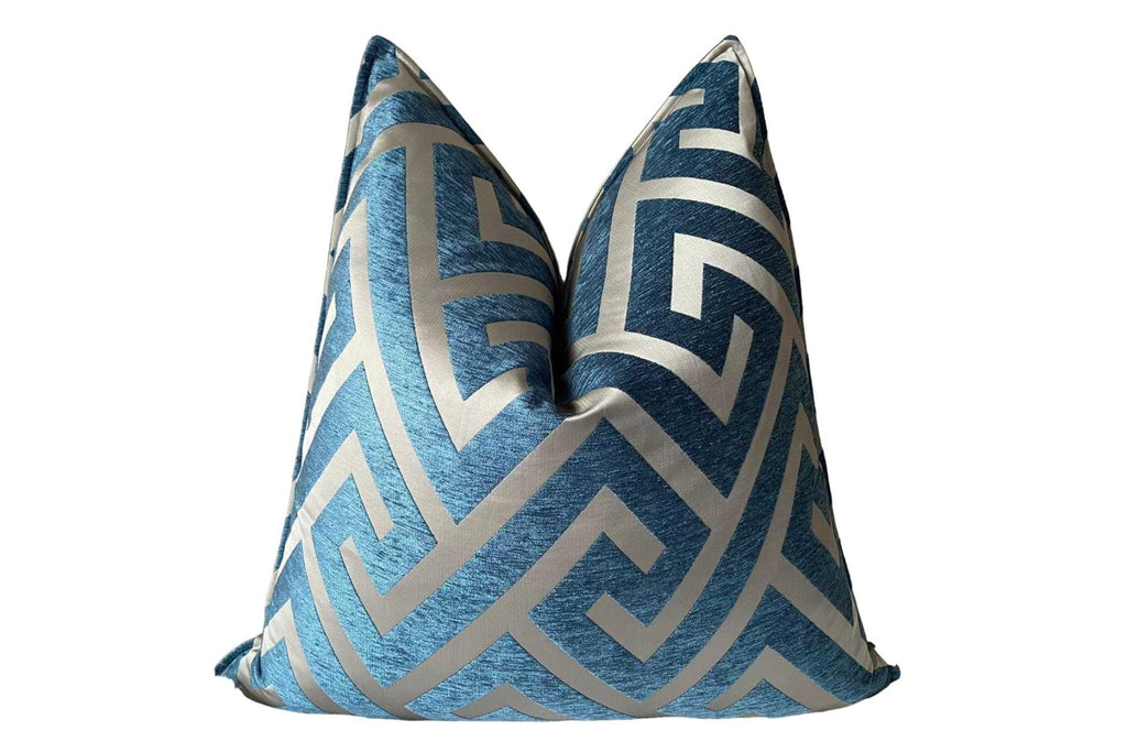 Size 60x60 scatter cushion in blue and silver geometric design