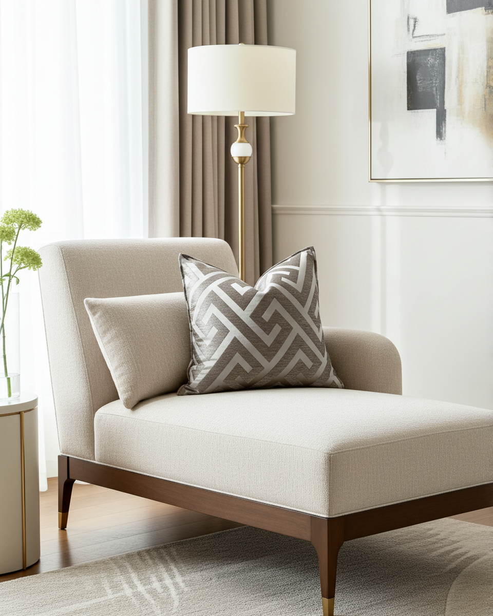 designer scatter size 60x60 in bronze taupe fabric with geometric pattern