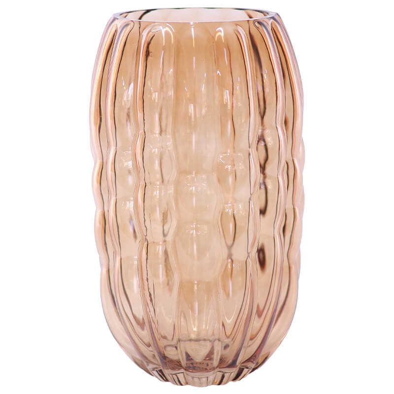 Citrine decorative Glass vase with ribbed texture on a white background