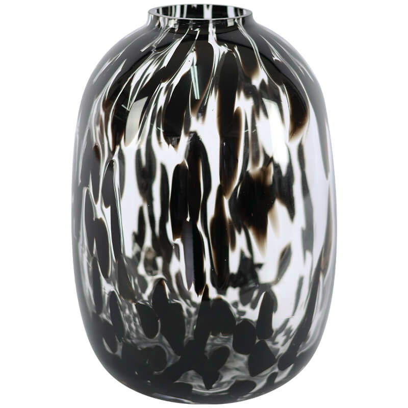 Black and white patterned vase , decor  glass vase with black design