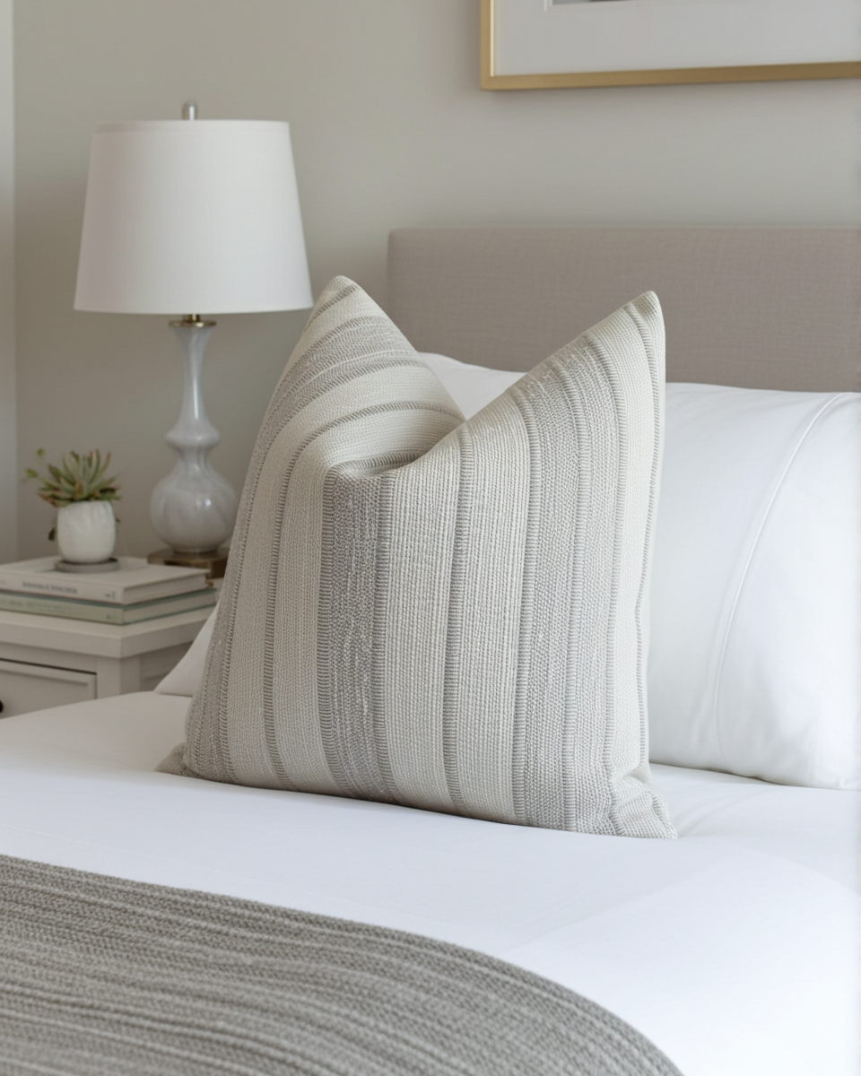 Textured light grey and off white fabric scatter cushion 