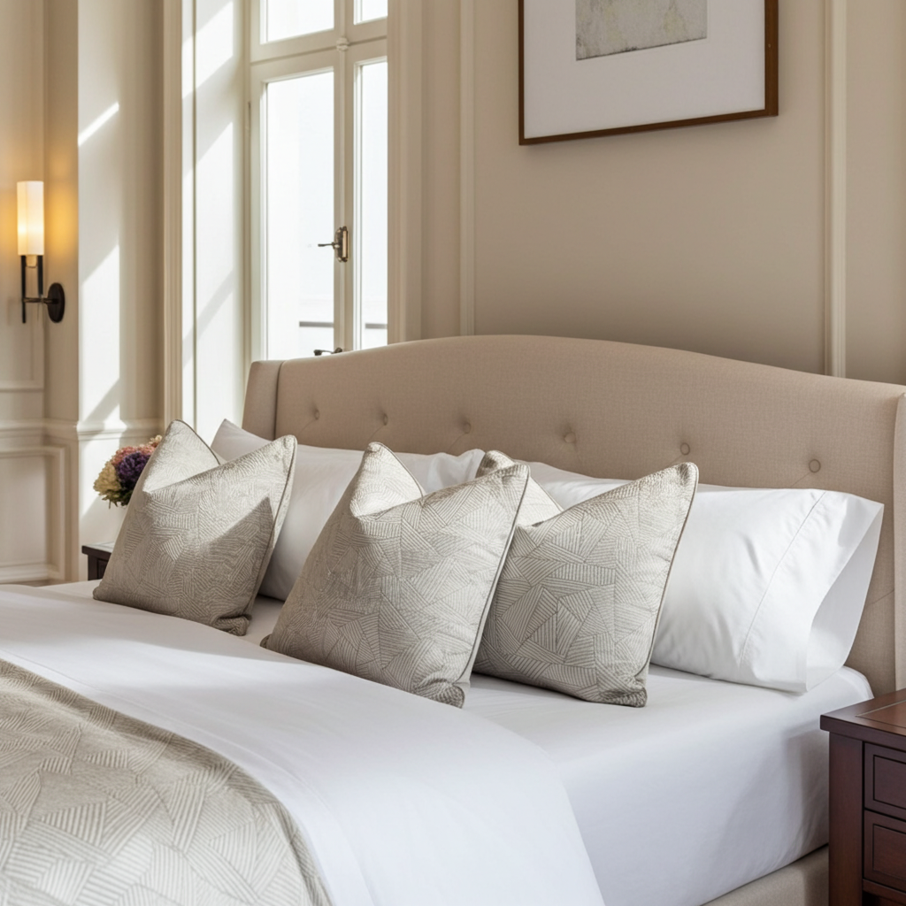 Scatter cushion in light gold and cream with geometric pattern