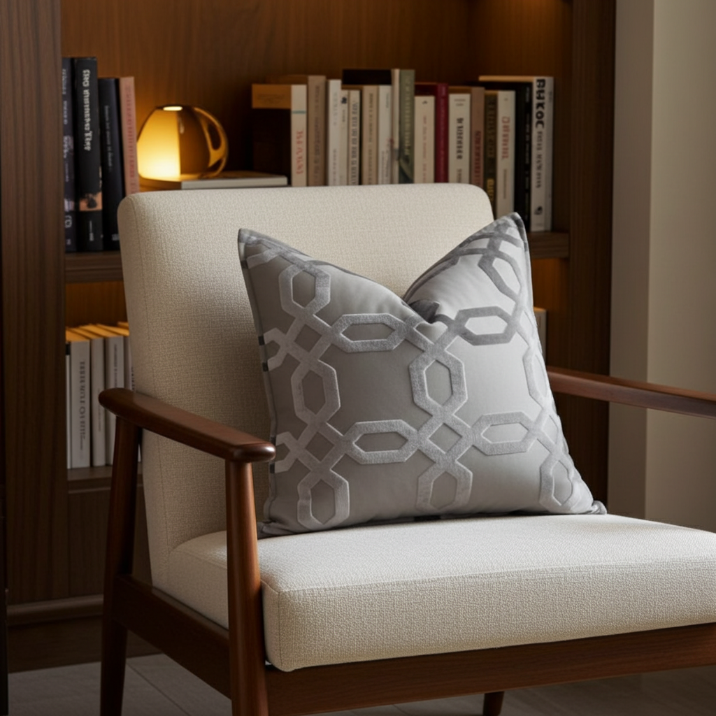 designer scatter in taupe luxury fabric, size 60x60