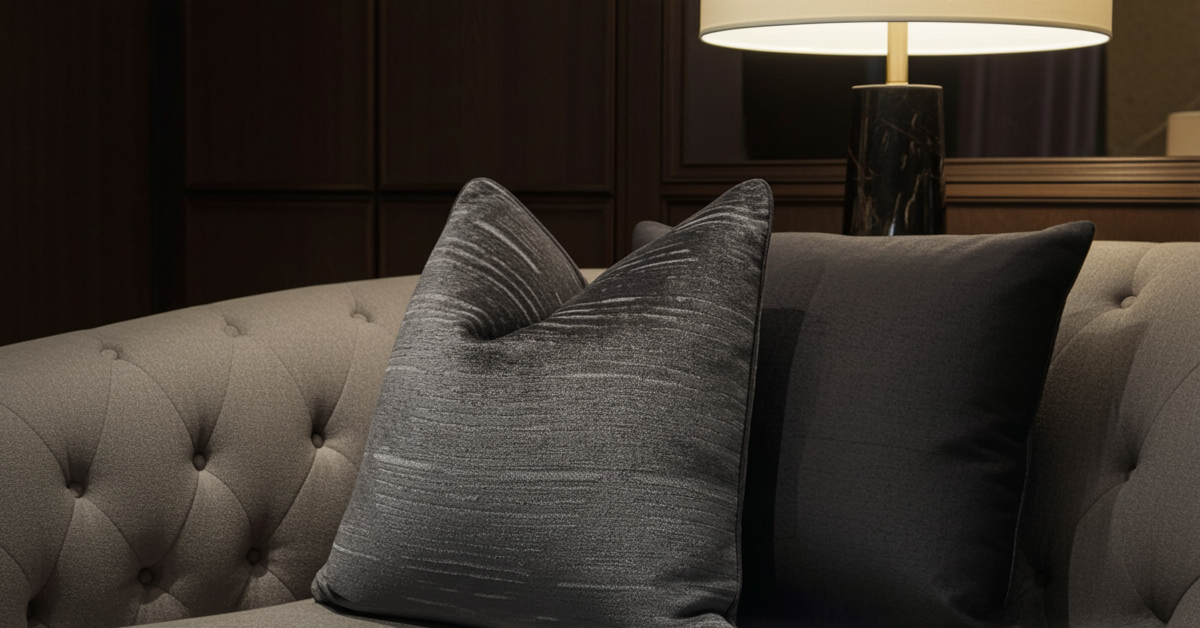 scatter cushion size 60x60 in grey fabric with horizontal ribbing