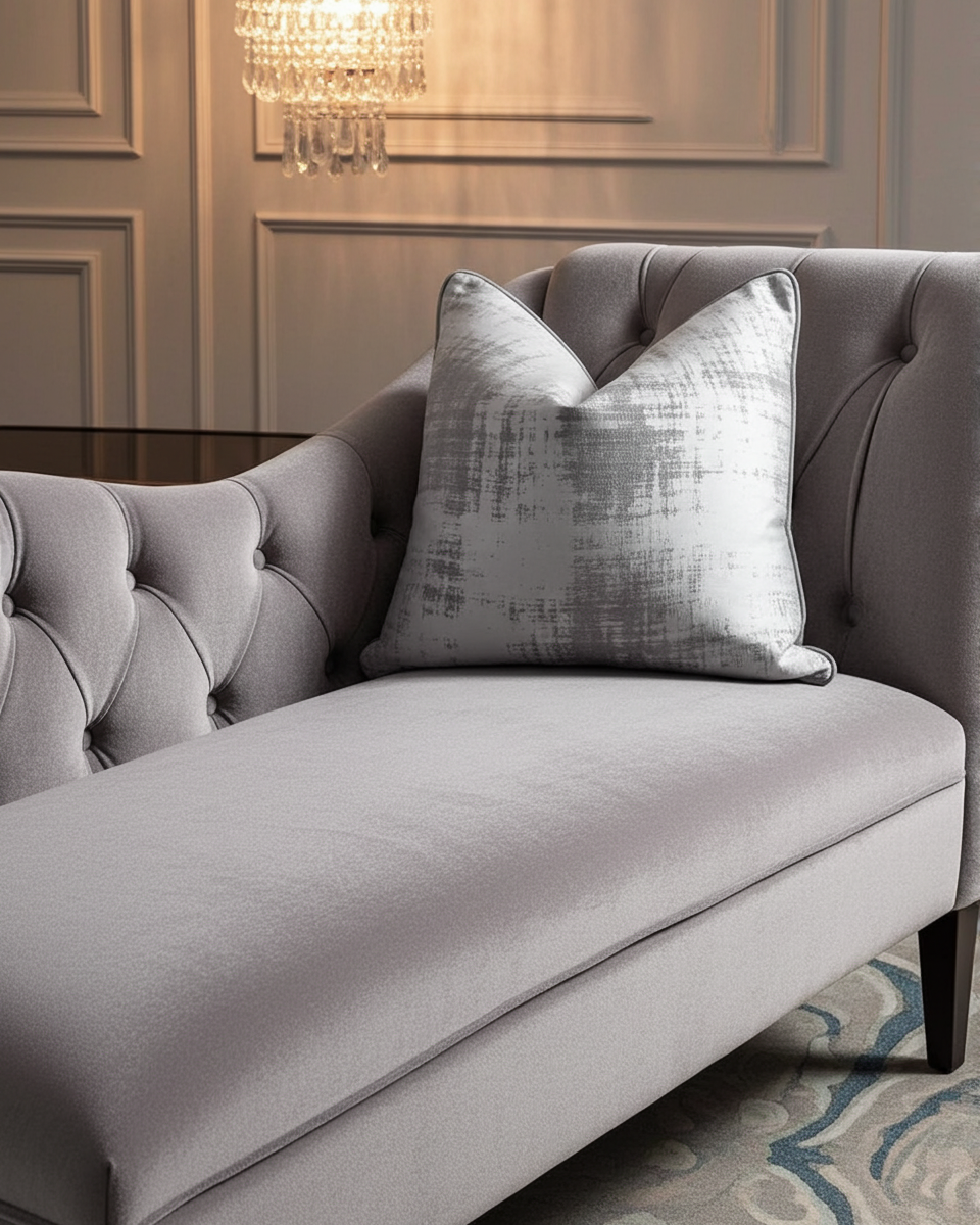 designer scatter cushion in luxury silver fabric with a sheen