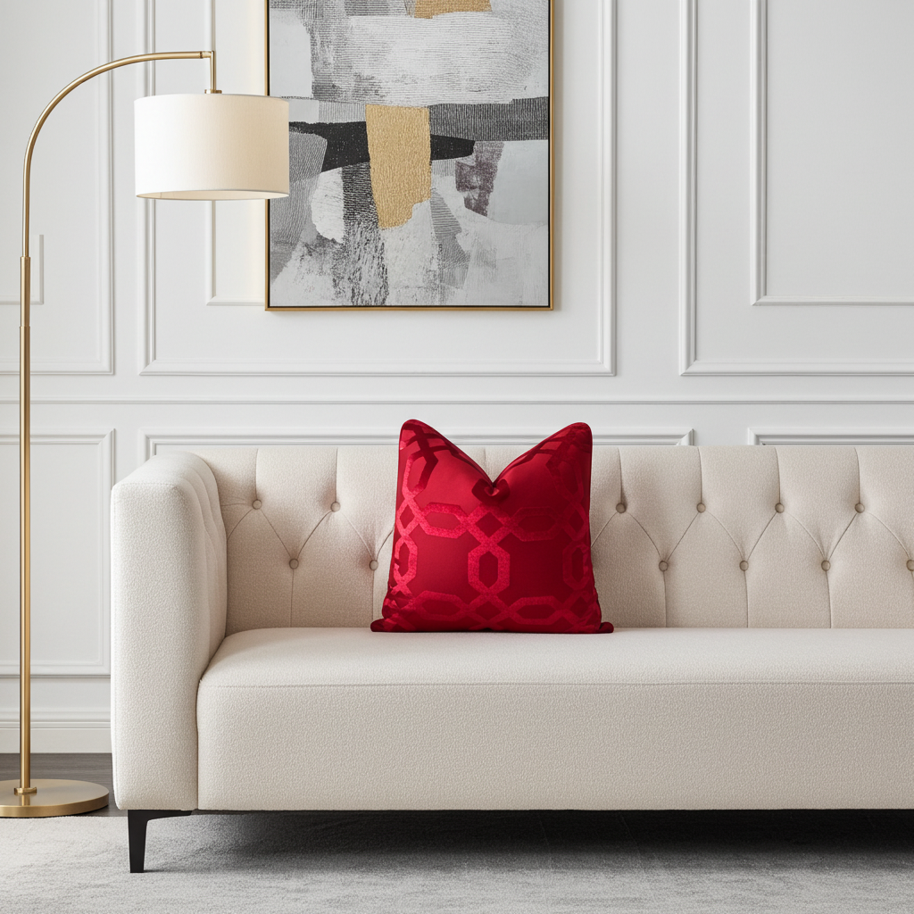 luxury scatter cushion in red geometric design