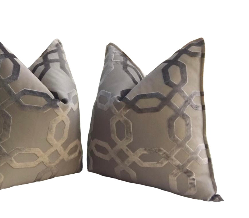 Large 60x60 scatter cushion in luxury fabrics, bronze taupe colour fabric