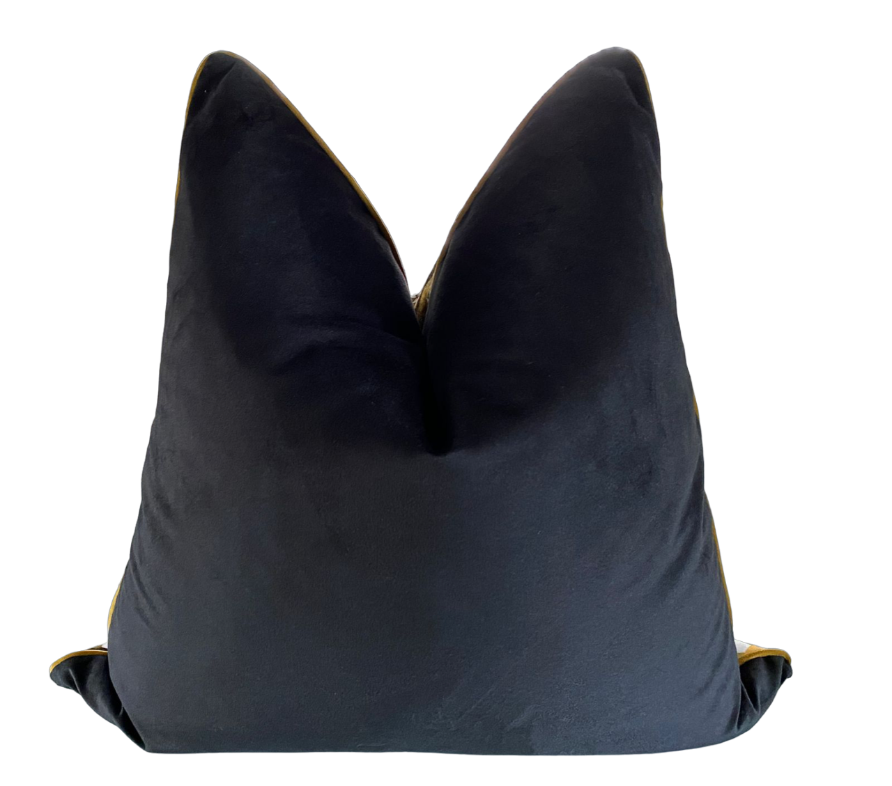 Black velvet scatter with mustard piping or black piping detail
