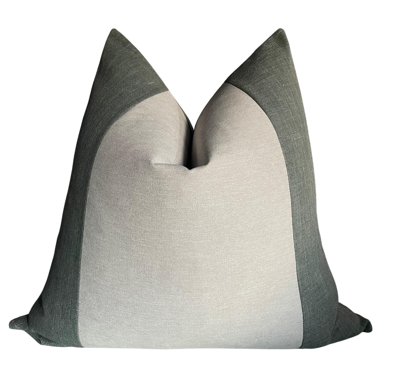 designer scatter cushion in block design with beige and grey green tones