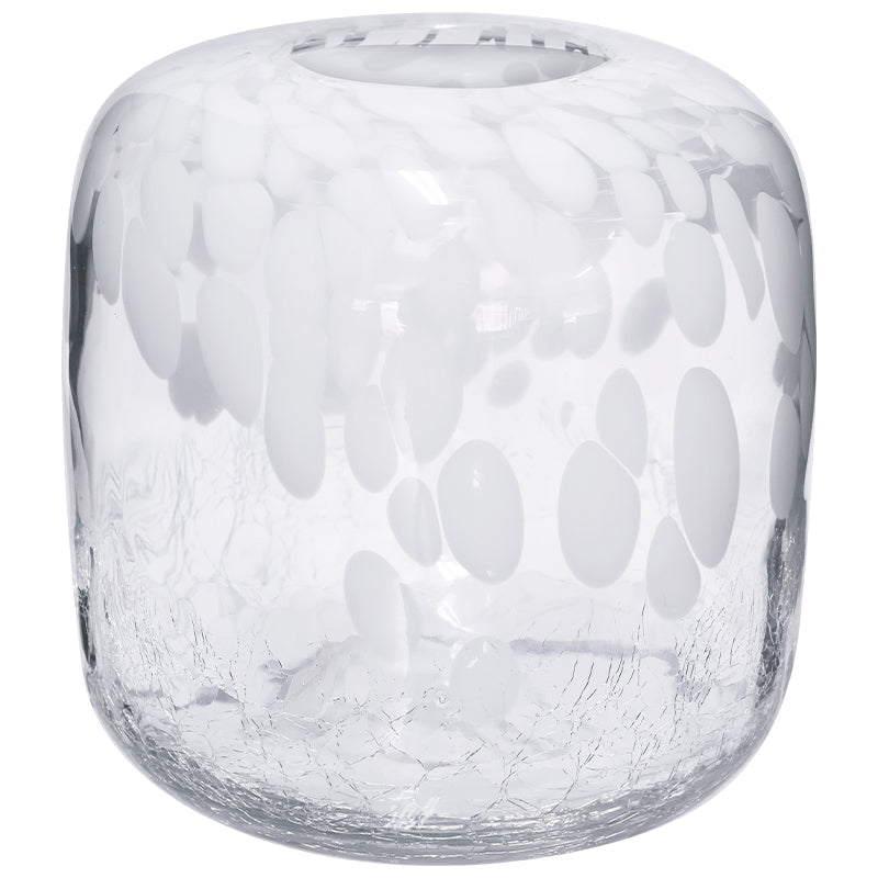 speckled white decor vase , glass vase with white detailing, for home decor