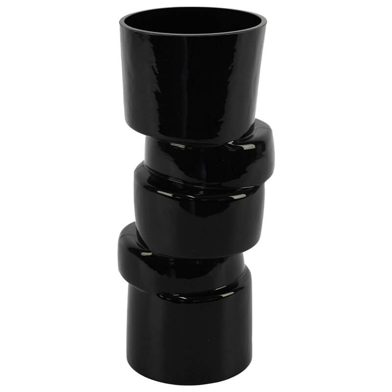Black cylindrical vase with stacked design , black glass vase